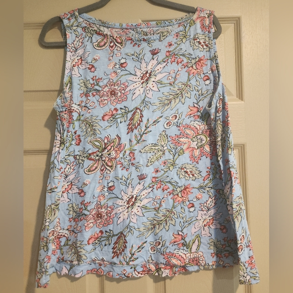 LOFT Floral Sleeveless Tank Top - Light Blue and Pink